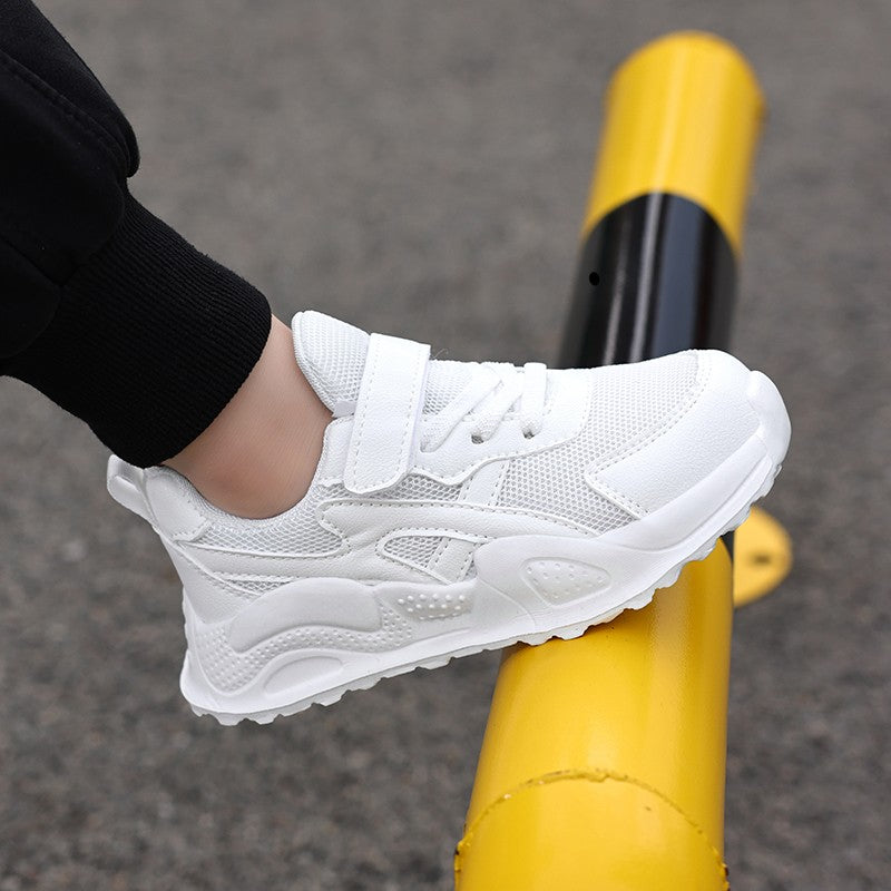 White Children's Leather Casual Shoes Boys Girls Outdoor Sports Running Sneakers Breathable Kids School Walking Non-Slip Tennis