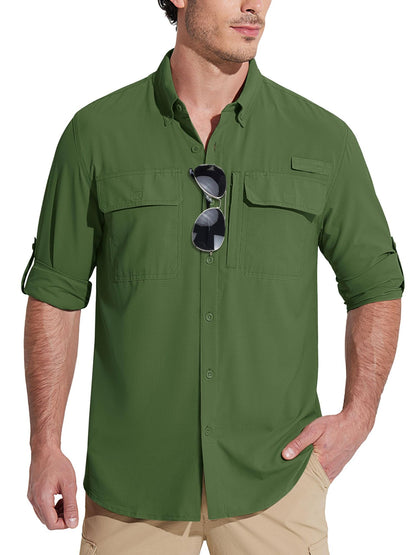 MAGCOMSEN Sun Protection Shirt Quick Dry Long Sleeve Mesh Breathable Shirt Multi Pockets Fishing Shirts Hiking Work Cargo Shirts