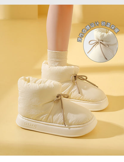 Winter Warm Thick Furry Women Ankle Boots Indoor Lace-up Plush Slippers Ladies Men Home Cotton Shoes