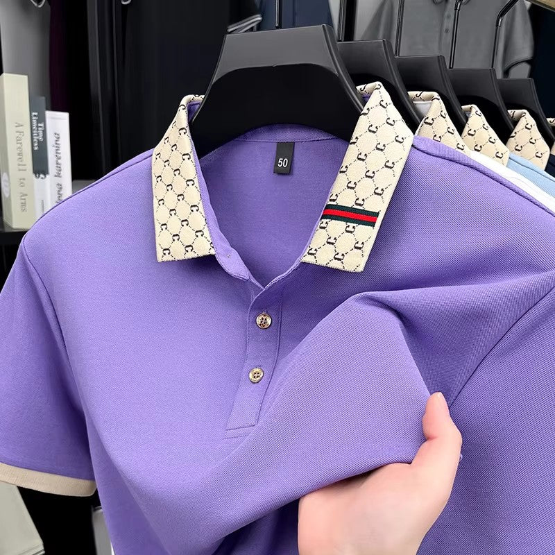 High quality men's short sleeve polo shirt summer light luxury business style comfort casual patchwork neckline fashion T-shirt