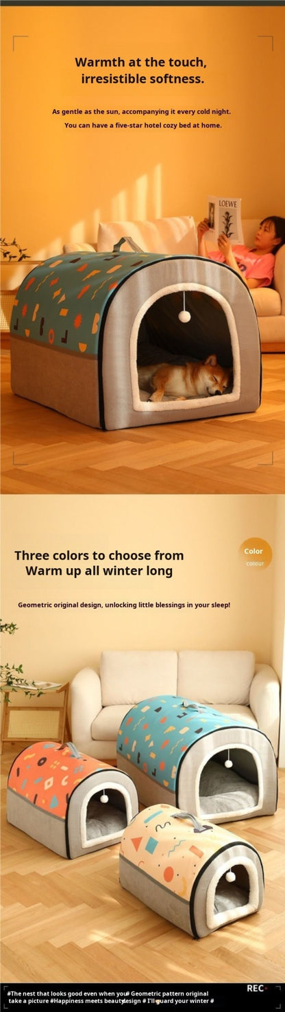 Oversized Dog Kennel Tunnel Warm Dog House Detachable Pet Sleeping Bed Semiclosed Pet Supplies Soft Non-slip Dogs Cats Kennel