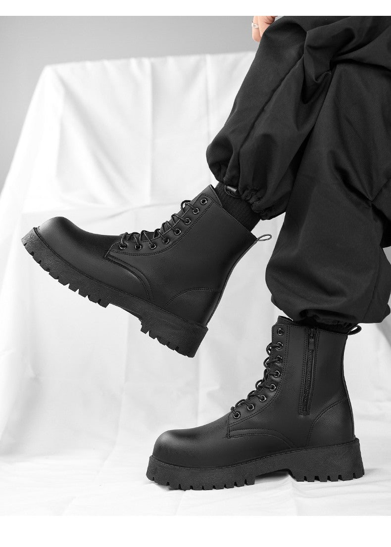 Botas casuais de casal, para quatro estações, masculinas e femininas, de cano alto, em couro, fashion, com sola grossa, antiderrapantes, plus size, para uso ao ar livre