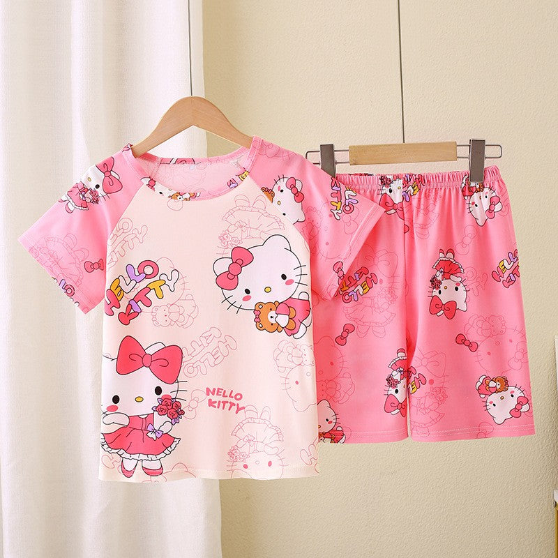 Summer Children's Pajamas Short Sleeve Girls' Cartoon Big Boys' Home Furnishing Set