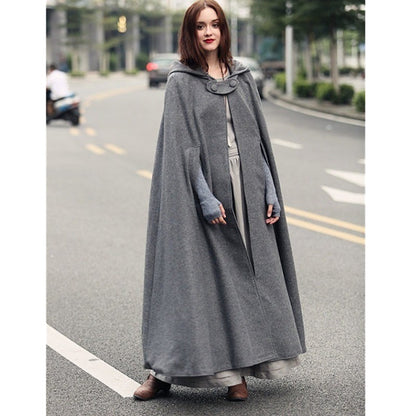 Caped Woolen Overcoat 2025 Europe Five Colors Hooded Shawl Lengthened Cloak Overcoat Woolen Overcoat Woman Windbreaker