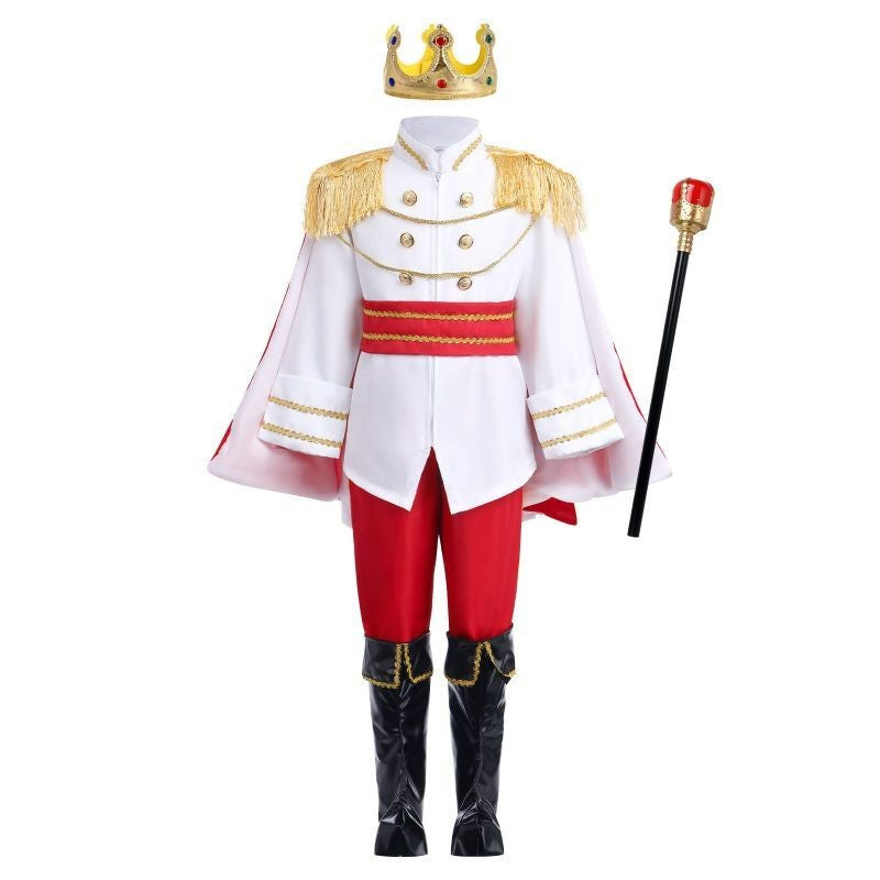 Medieval King Prince Red Blue 7 Piece Costume Set With Crown Scepter Cape For Royal Halloween Party Fancy Dress Performance