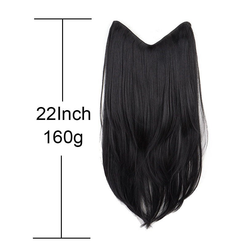 Alongamento de Cabelo Sintético de 22 Polegadas em Formato V, Longo e Liso, Peça de Cabelo em Camadas Natural Invisível para Uso Diário Feminino em Festas e no Dia a Dia