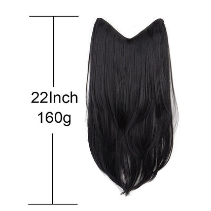 Alongamento de Cabelo Sintético de 22 Polegadas em Formato V, Longo e Liso, Peça de Cabelo em Camadas Natural Invisível para Uso Diário Feminino em Festas e no Dia a Dia