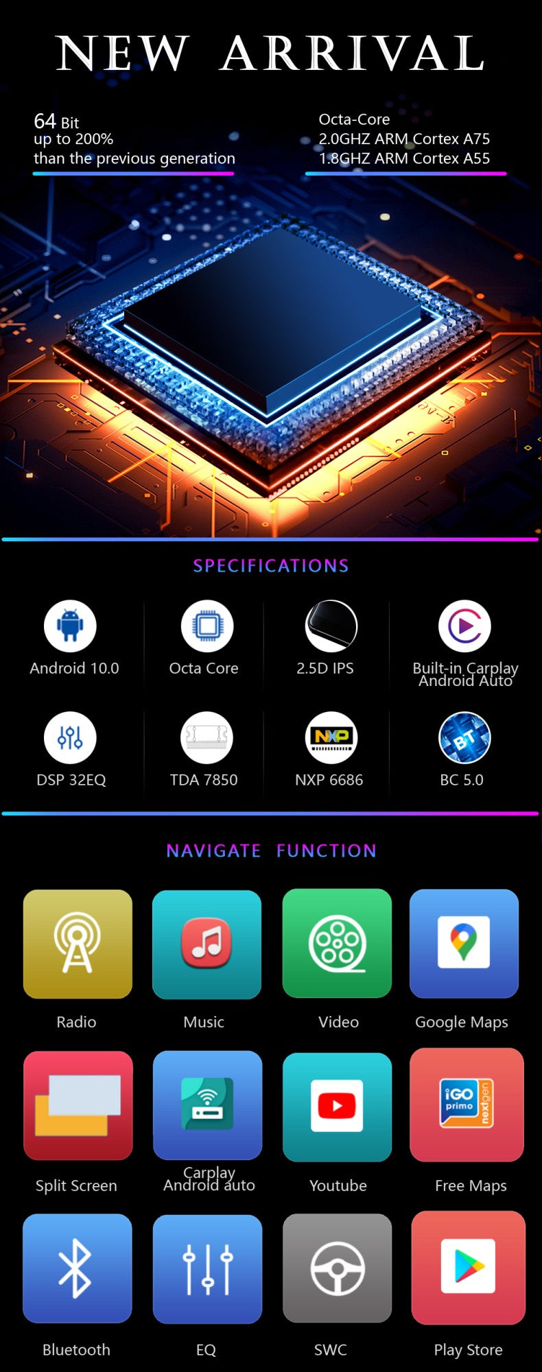 Idoing 9"Car Android Radio Vedio GPS Player For Subaru WRX 2016-2021 GPS Navigation Carplay Auto Head Unit Plug And Play No 2Din