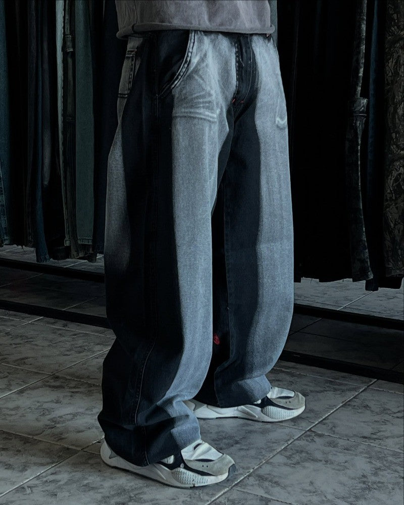 Street New Fashion Red Skull Embroidered Blue Washed Wide-leg Jeans Female Y2K Vintage Hip Hop Popular High Waist Denim Trousers