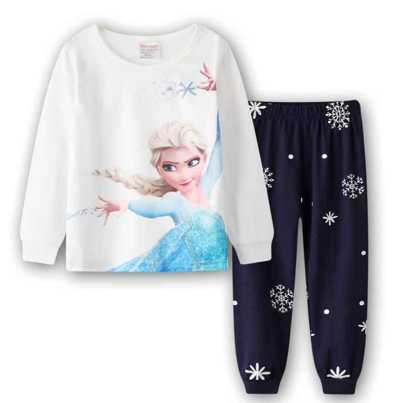 New Kids Pajama Set Cotton Soft Elsa nightwear Anna Print Loungewear Long Sleeve Pjs Sleepwear for Toddler Boys Girls nighty