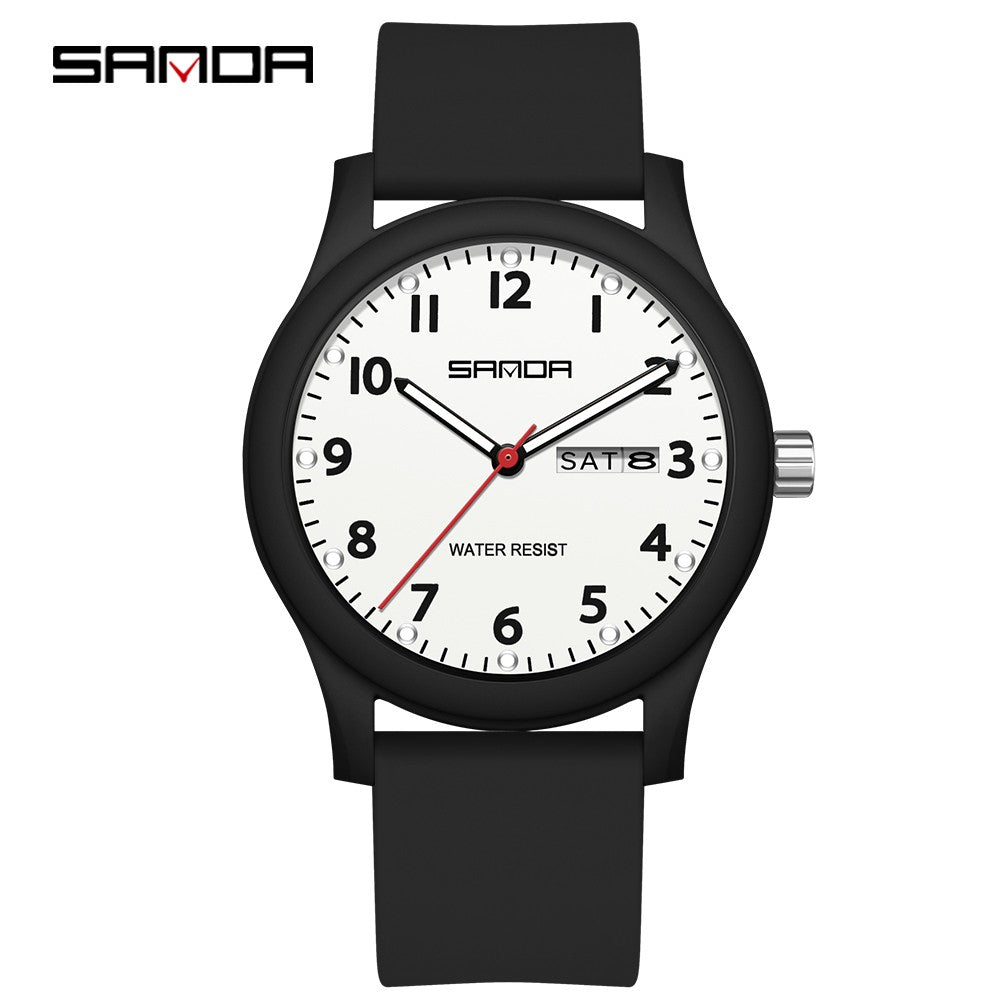 SANDA 3263 Fashion Casual Men Watch Silicone Strap Waterproof Luminous Clock Unisex Wristwatch Date Week Sport Man Watches