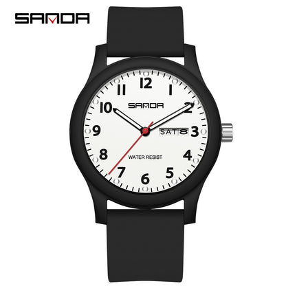 SANDA 3263 Fashion Casual Men Watch Silicone Strap Waterproof Luminous Clock Unisex Wristwatch Date Week Sport Man Watches