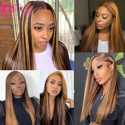 Yiwigs 15A Grade P4/27 Straight Highlight Ombre Colored 100% Raw Virgin Human Hair Bundles Brown Hair Weave Extensions For Women