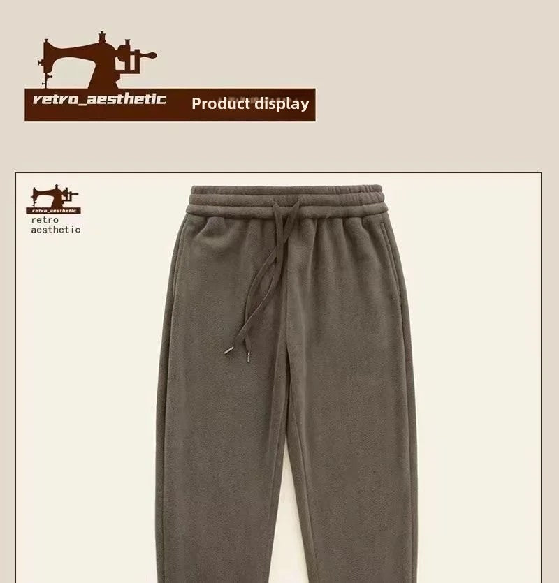 Double-Sided Zippered Fleece Pants For Men Thickened Winter Warm Sweatpants Casual Loose Fit Outerwear Trousers