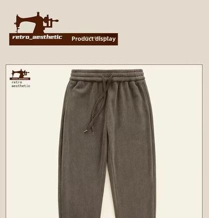 Double-Sided Zippered Fleece Pants For Men Thickened Winter Warm Sweatpants Casual Loose Fit Outerwear Trousers