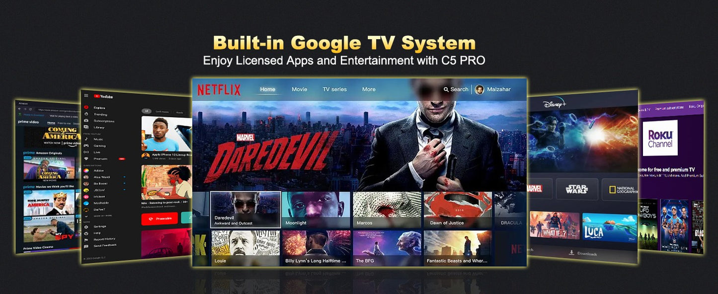 Projetor DESS 4K Foco Automático Controle de Voz Home Theater Vídeo Android Full HD Smart Projetor com Netflix e Google TV