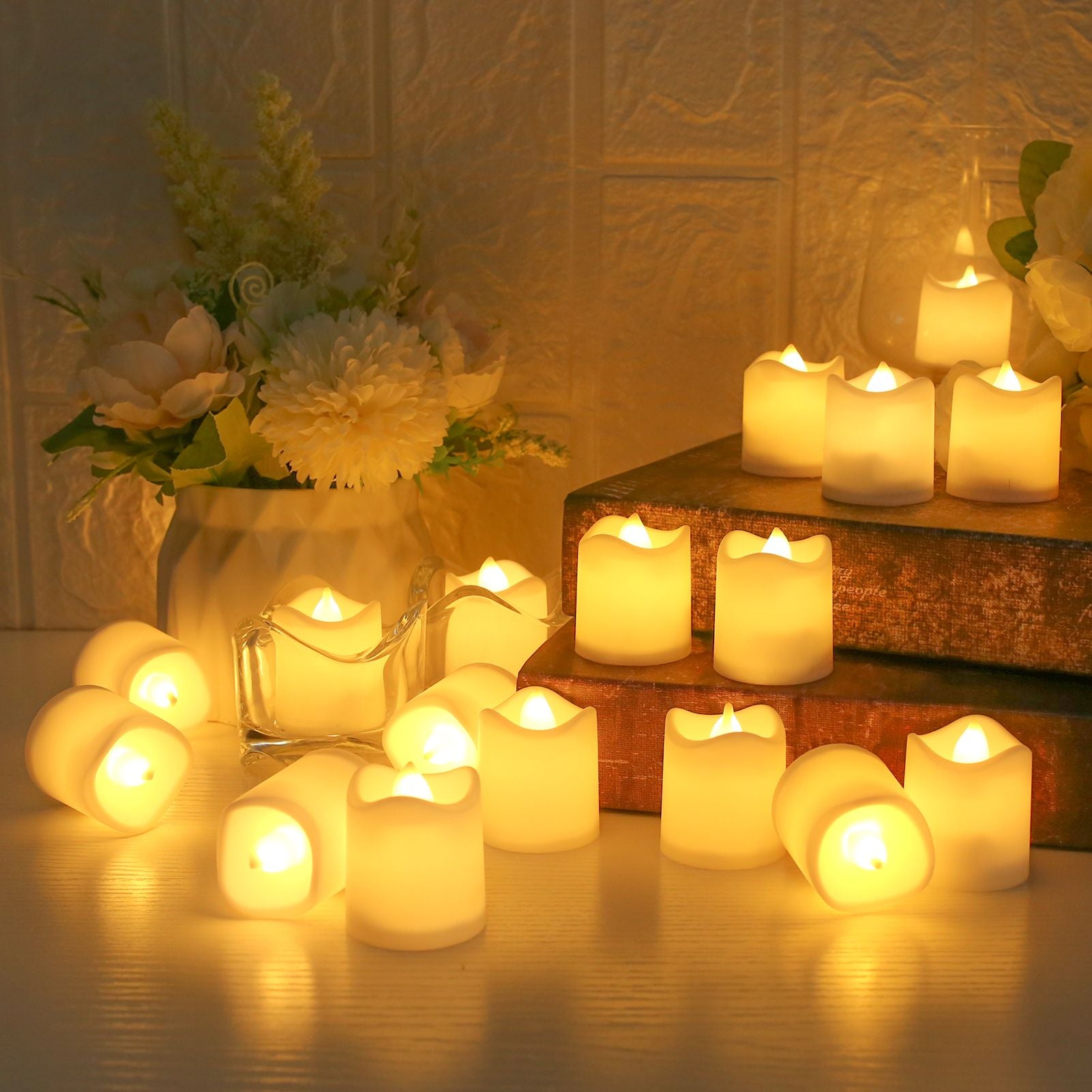 24/48Pcs Flameless LED Candle Lights Battery Powered Creative Wishing Tea Lamp Warm White Halloween Wedding Christmas Decoration