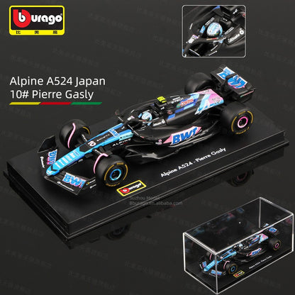 Bburago 1:43 Alpine F1 Team A524 2024 Liga Carro Miniatura Diecast Modelo #10 Pierre Gasly #31 Esteban Ocon Brinquedo Colecionável