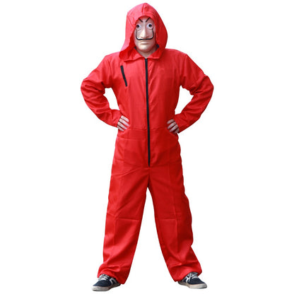 Red game Cosplay jumpsuit, party sportswear set, props, classic costumes, belts, full sets of masks Halloween party workwear
