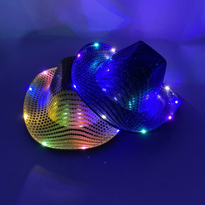 Chapéu de Cowboy LED Sem Fio, Chapéu de Cowboy Luminoso, Chapéu de Cowgirl Rosa para Discoteca, Noivas, Acessórios para Shows, Boates e Festas a Fantasia