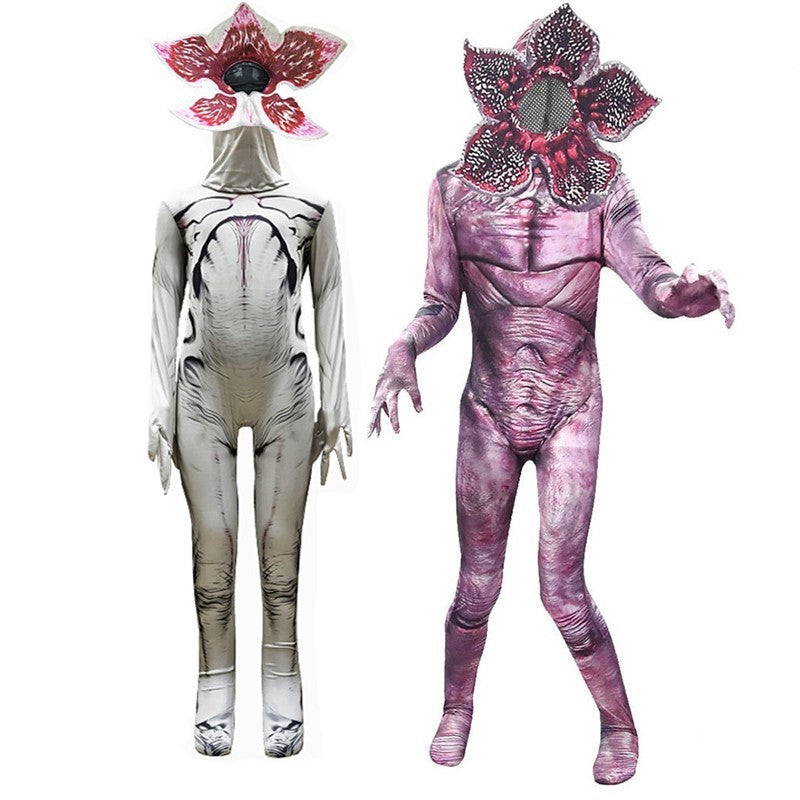 Zawaland Demogorgon Costume with Mask Adult Boy Girl Carnival Jumpsuit 3D Print Zombie Party Outfit Stage Disguise Dress Up