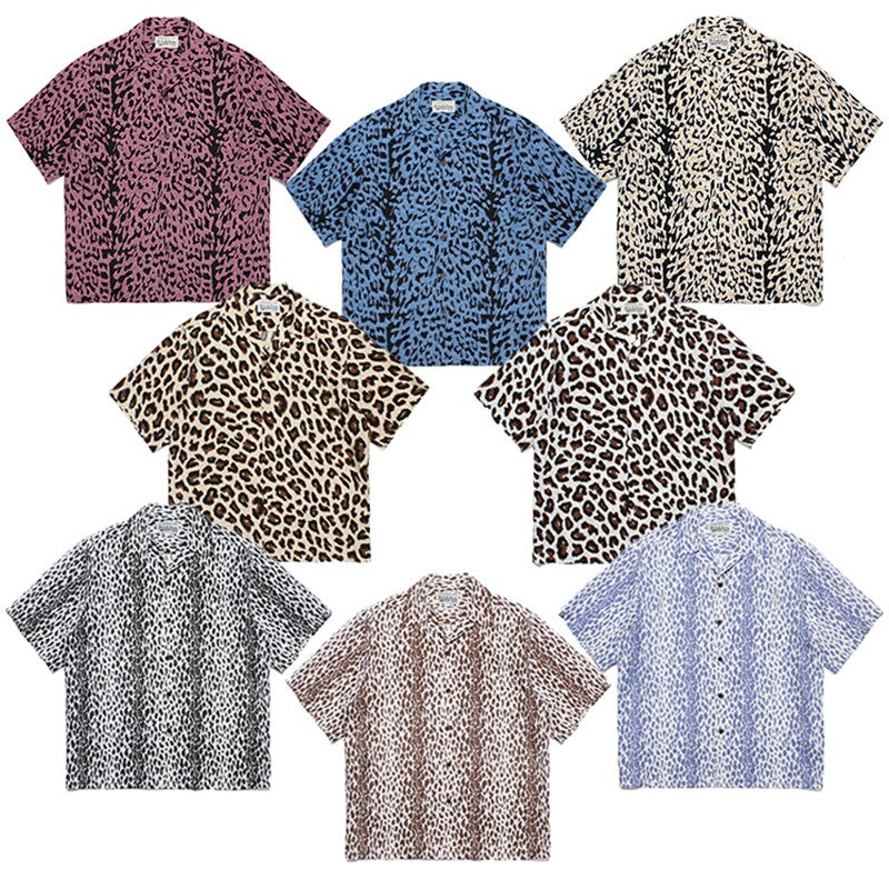Pdmcms 23ss Gradient Leopard Print High Street Style Casual Handmade Silk Hawaiian Short Sleeved Shirt For Men