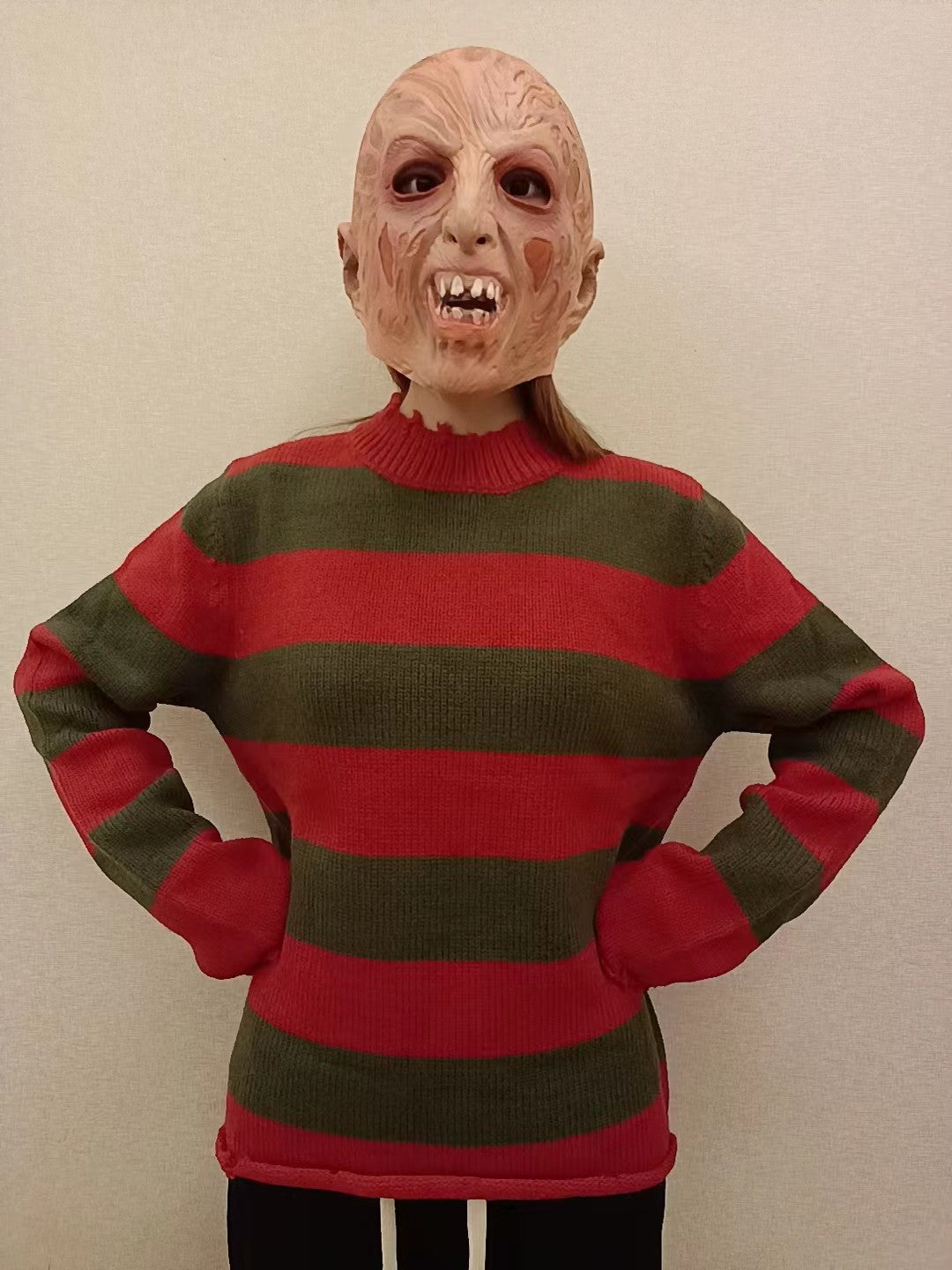 Freddy Cosplay Costume Adult Sweater Red Striped Knitting Top Coat Hat Fnaf Mask Halloween Carnival Party Costume for Men