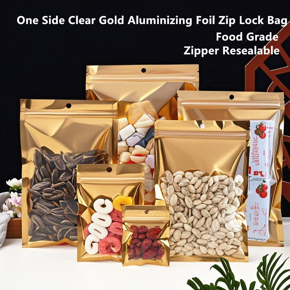 100pcs Silver Aluminum Foil Zip-lock Bags, Food Grade Aluminized Mylar Zipper Self Sealing Pouches for Cloth / Snacks Packaging