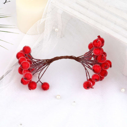 40pcs Mini Christmas Frosted Artificial Berry Vivid Red Holly Berries Wedding Party Decoration Artificial Flowers Home Decor