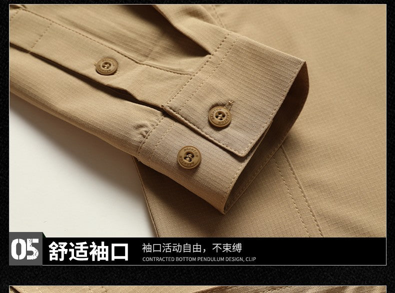 Spring Autumn Men Long Sleeved Shirt Men Tactical Work Shirts Tops Outdoor Multi-pocket Quick Drying Hiking Fishing Cargo Shirts