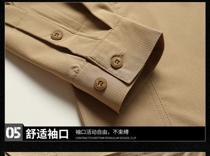 Spring Autumn Men Long Sleeved Shirt Men Tactical Work Shirts Tops Outdoor Multi-pocket Quick Drying Hiking Fishing Cargo Shirts