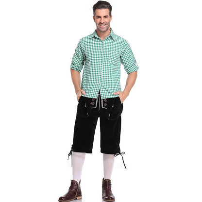 Germany Oktoberfest Costumes Adult Men Traditional Bavarian Beer Shorts Outfit Overalls Shirt Hat Suspenders Set Halloween Cloth