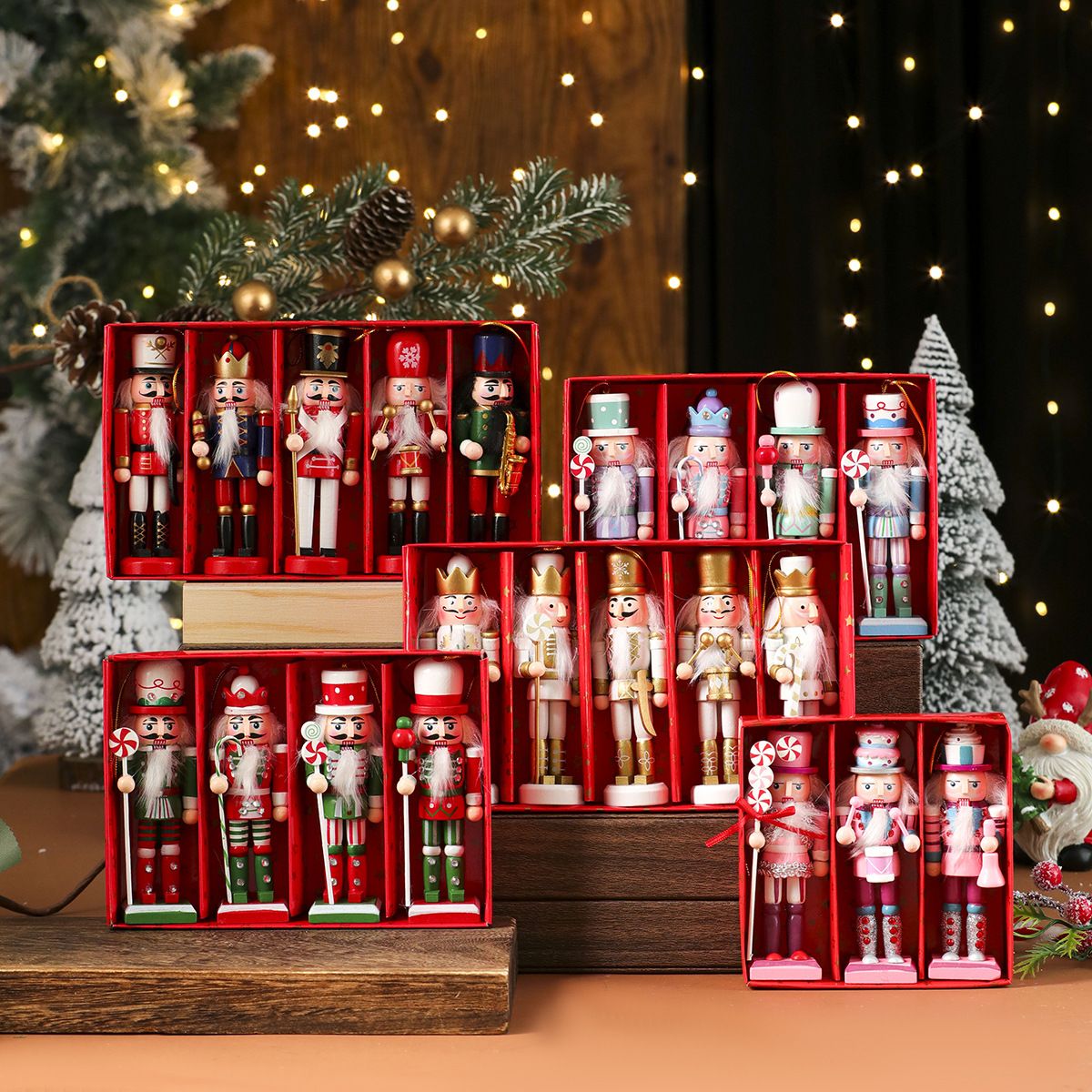3/4/5PCS Walnut Soldier Christmas Ornaments Pink Red Gold Walnut Soldier Christmas Tree Decorations Xmas Gifts
