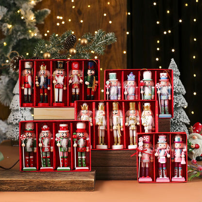 3/4/5PCS Walnut Soldier Christmas Ornaments Pink Red Gold Walnut Soldier Christmas Tree Decorations Xmas Gifts