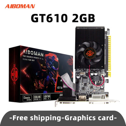 Placa de Vídeo AIBOMAN GT610 1G/2G DDR3 NVIDIA GeForce PCIE X16 2.0 HD DVI VGA 1800MHz 64Bit GPU Placas de Vídeo para Computador