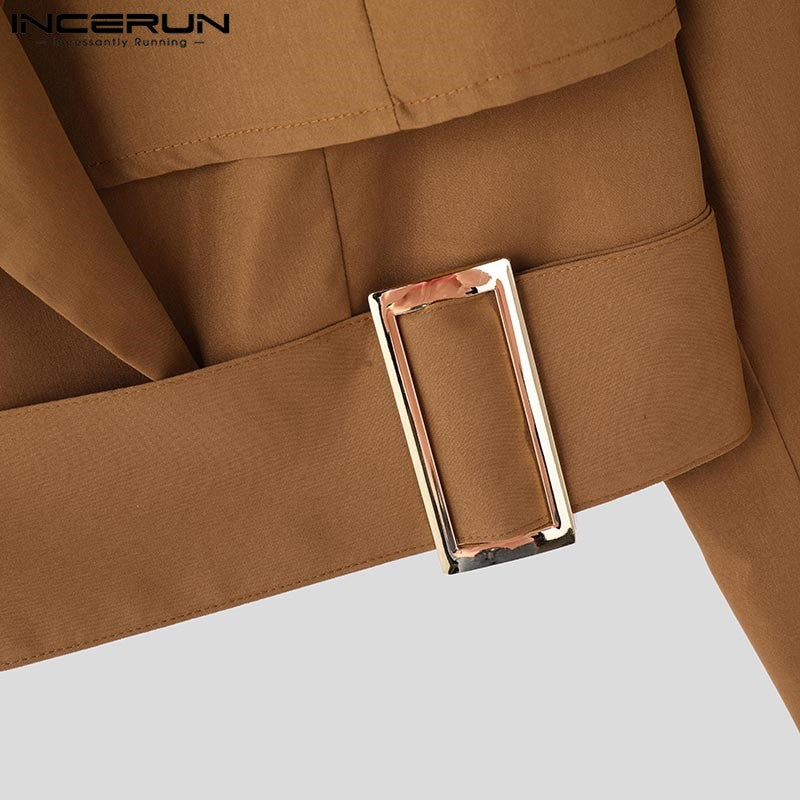 Fashion Well Fitting Tops INCERUN New Men Deconstruct Metal Buckle Suit Coat Casual Streetwear Cropped Long Sleeved Blazers 2025