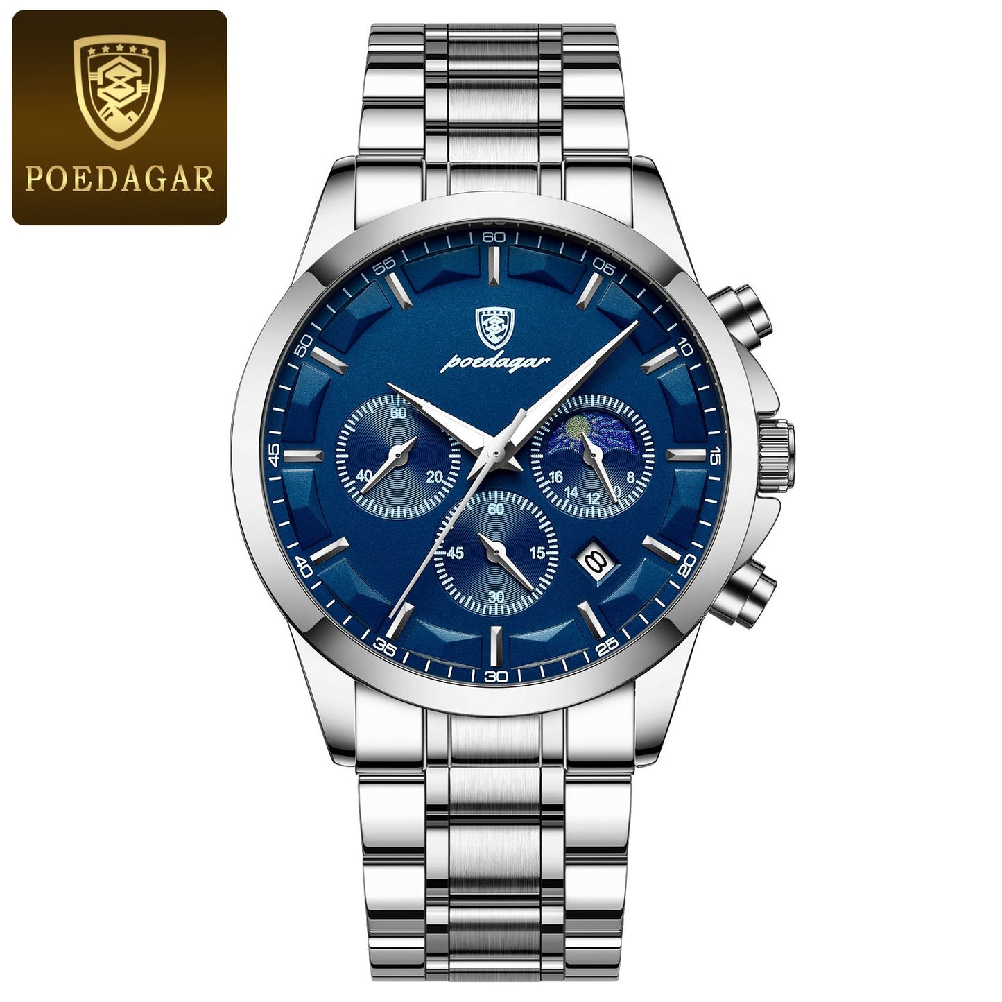 POEDAGAR Top Fashion Men's Watches Waterproof Luminous Stainless Steel Men Wristwatch Chronograph Date Quartz Business Man Watch
