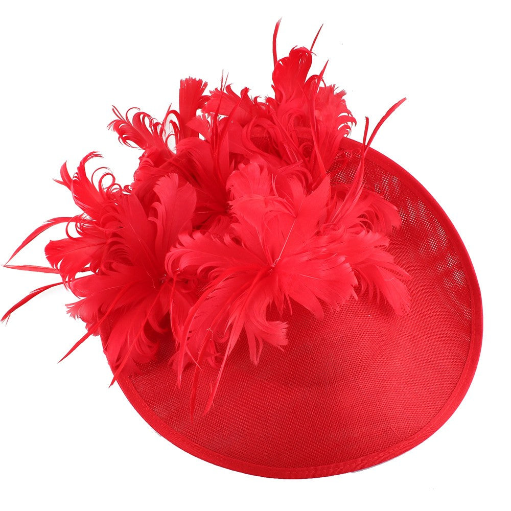 Bonés Cinzentos Millinery Com Acessórios de Tiara Imitação Sinamay Chapéu Derby de Coquetel Feminino Fascinadores de Cabelo de Noiva com Pena Chique