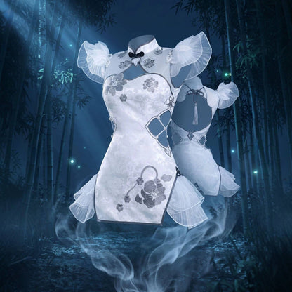 Naraka Bladepoint Yin Ziping Cosplay Costume Jade Ice Heart White Cheongsam Dress Cute Lolita Game Outfit Halloween Carnival