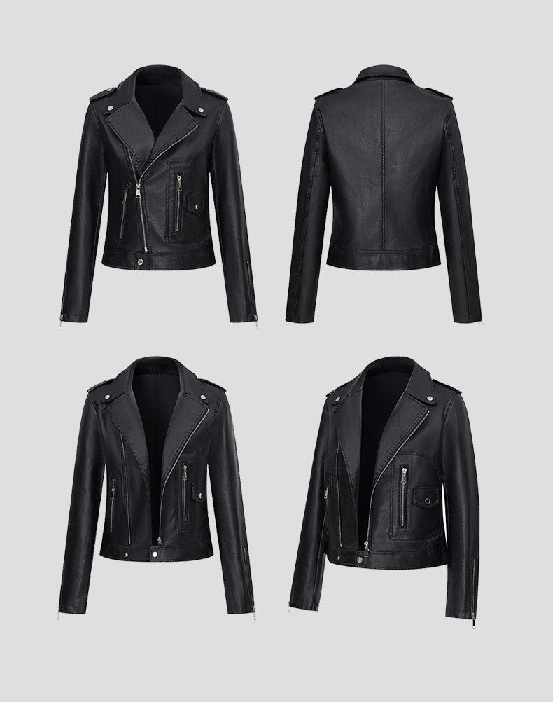 Women's Short-Length Black Leather Jacket for Fall, Fashionable Casual PU Jackets, Sizes: S M L XL.