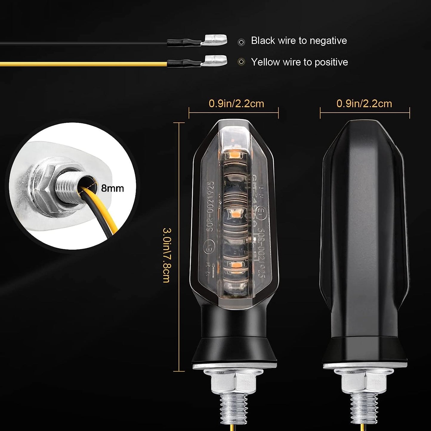 Luzes de Seta LED Mini Moto 8mm Lâmpada Indicadora de Moto 12V Acessórios de Lâmpada de Seta Intermitente Âmbar