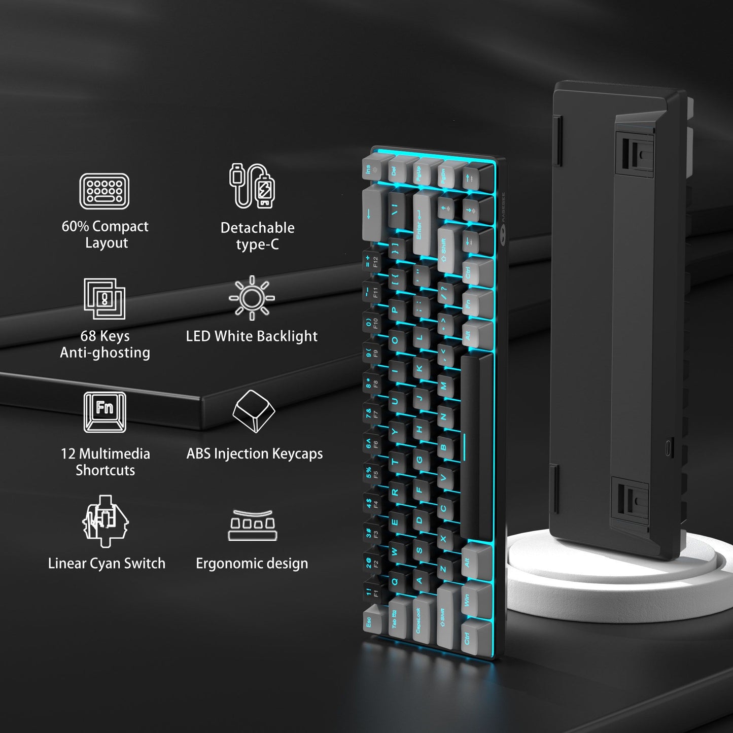MageGee Portable 60% Mechanical Gaming Keyboard, MK-Box LED Backlit Compact 68 Keys Mini Wired Office Keyboard for Windows PC