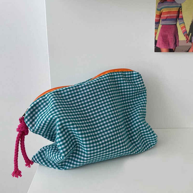 New Women Plaid Makeup Bag Large Capacity Cotton Zipper Pouch Purse Travel Clutch Makeup Bag Cosmetic Zipper Necessarie Feminina