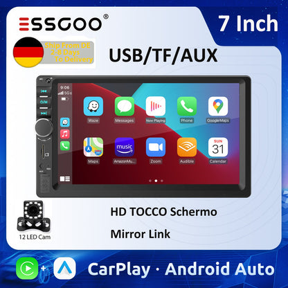 ESSGOO 7 Inch Car Stereo Radio Carplay Android Auto  2 DIN AUX FM Bluetooth USB TF Touchscreen Mirror Link
