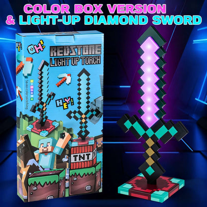 Minecraft Diamond Sword LED Night Light 3D Gamer Desk Lamp USB Charging Glowing Toys for Kids Room Decor, Birthday Gift for Boys