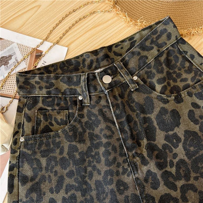 Casual Loose Womens Jeans Retro American Style Leopard Print Design Straight Leg Pants Workwear Fashion Winter  Women's pants