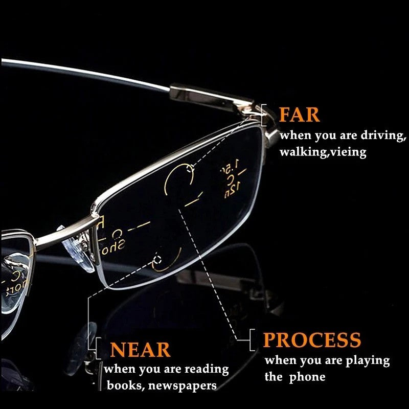 Progressive Men's Eyeglasses Frame Multifocal Reading Glasses Anti Blue Light Eyewear Near Far Sight Glasse escuadras de metal+4