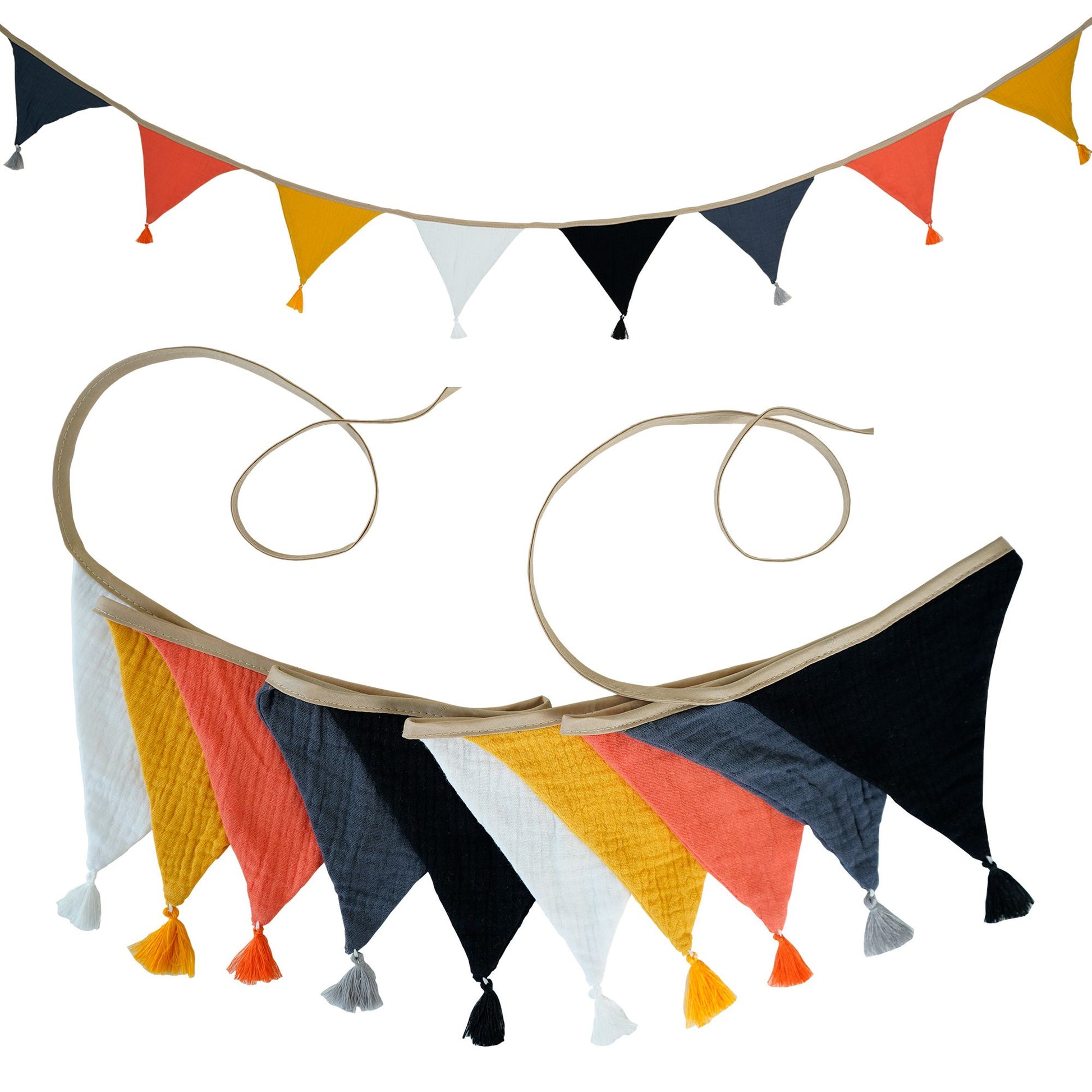 2.6M/8.5FT Nursery Fabric Bunting 10 Triangle Pennant Flags With Tassels Party Decor Banner Home Baby Shower Carnival Garland
