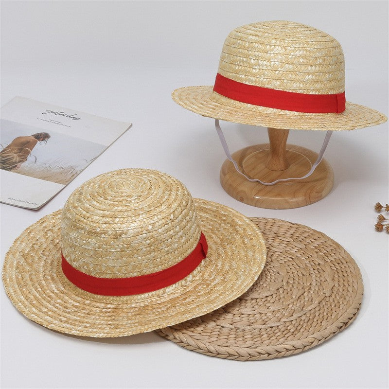 Matching Family Hat - Luffy Straw Hat for Cosplay & Beach, Sun Protection Summer Hat for Men Women Kids