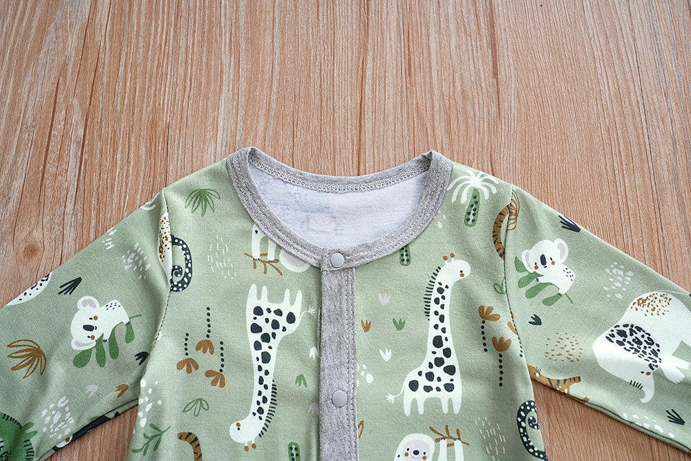 IURNXB Baby Jumpsuit Long Sleeve Boy Cute Newborn Outfit Cartoon Animal Allover Print Cardigan Infant Romper Spring Autumn 0-18M